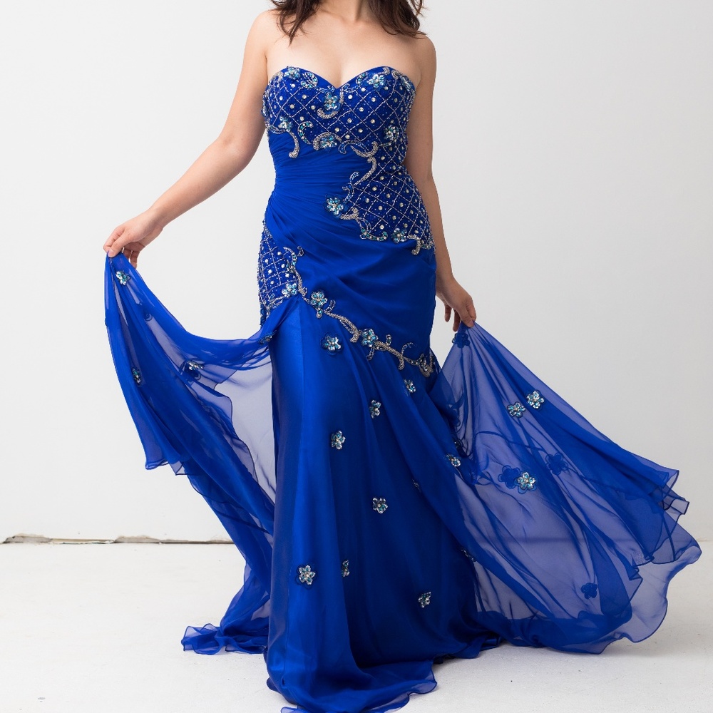 Royal Blue Beaded Prom Dress